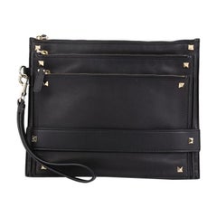 Valentino Rockstud Triple Zip Clutch Leather