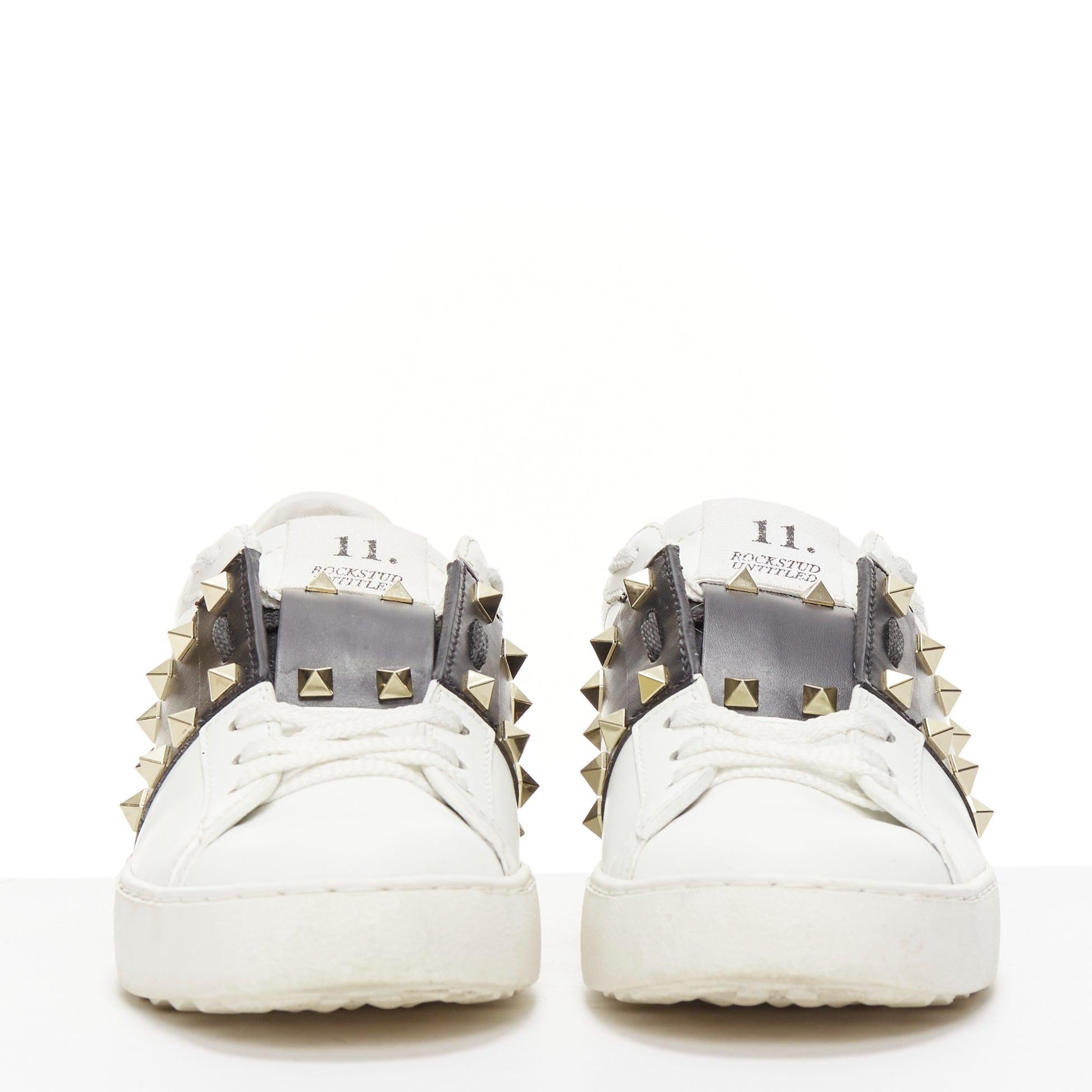 Women's VALENTINO Rockstud Untitled Open black white leather studded sneakers EU37 For Sale