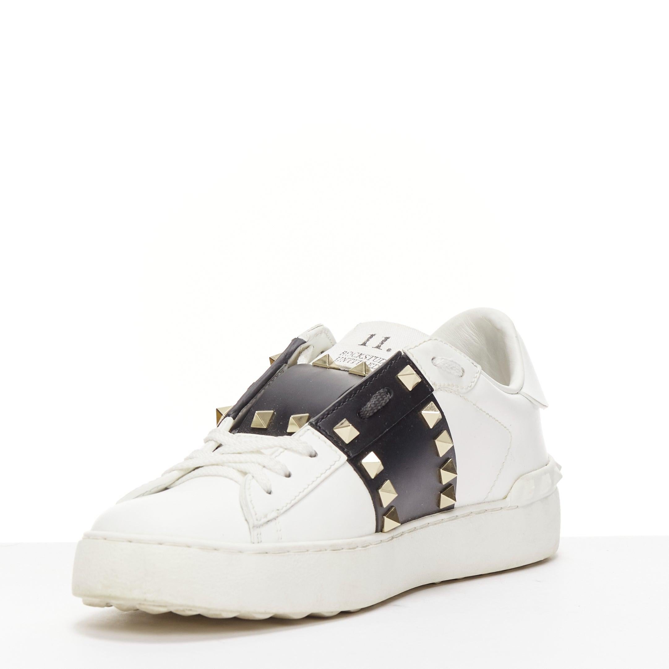 VALENTINO Rockstud Untitled Open black white leather studded sneakers EU37 For Sale 1