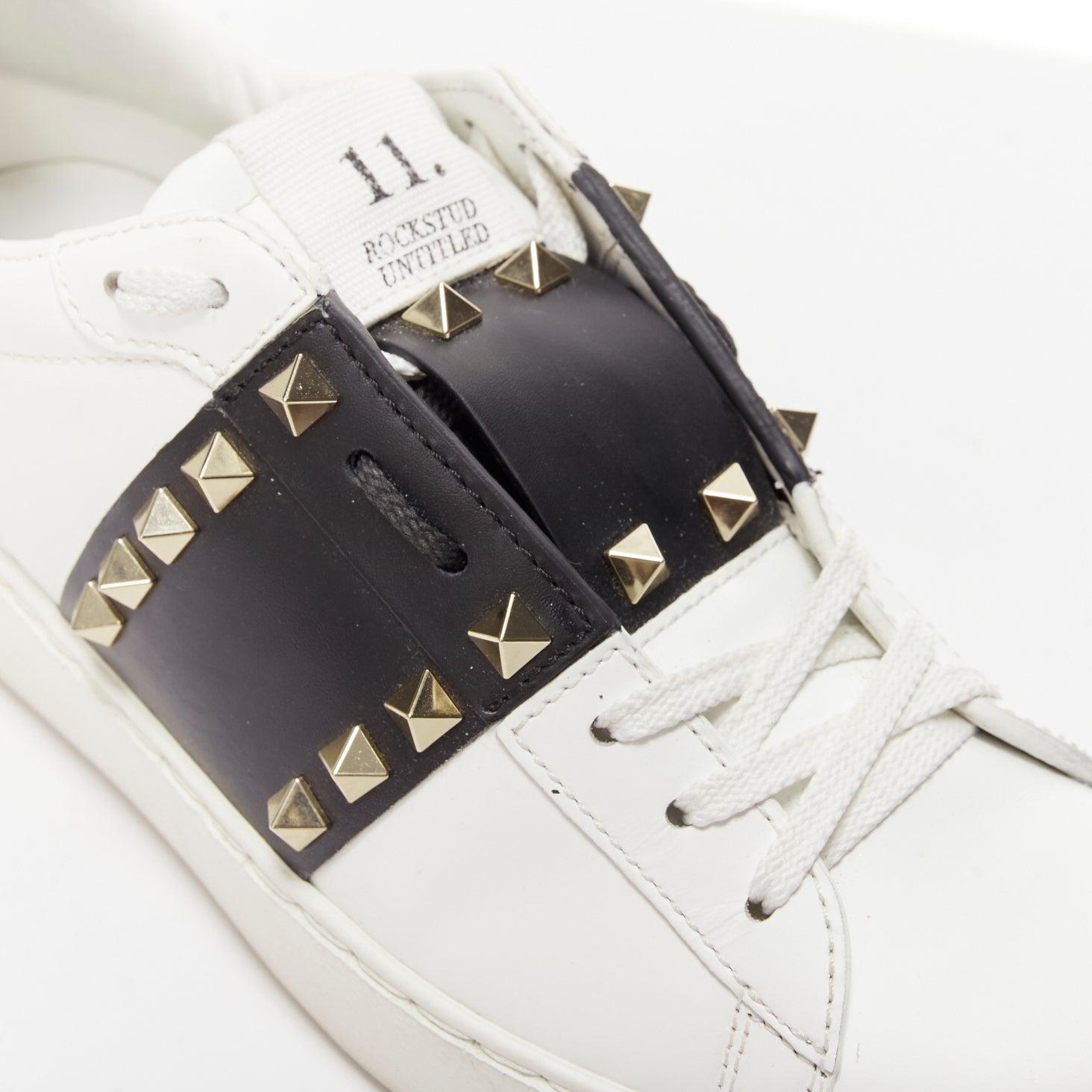 VALENTINO Rockstud Untitled Open black white leather studded sneakers EU37 For Sale 4