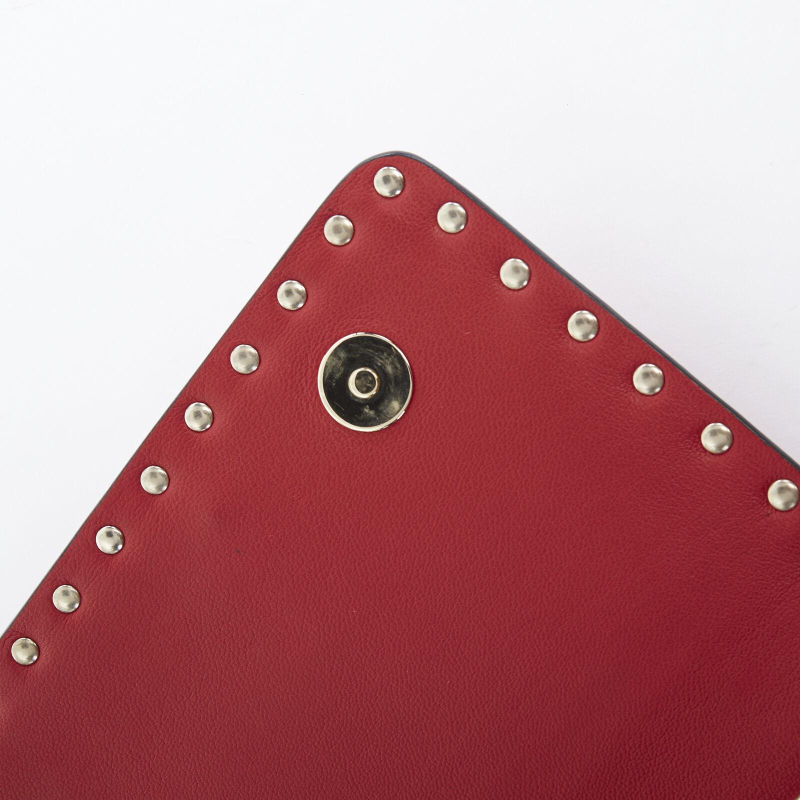VALENTINO Rockstud Va Va Voom red leather tonal stud embellished flap clutch bag 5