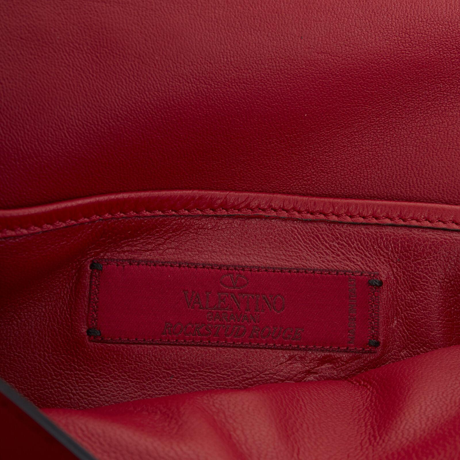 VALENTINO Rockstud Va Va Voom red leather tonal stud embellished flap clutch bag 6