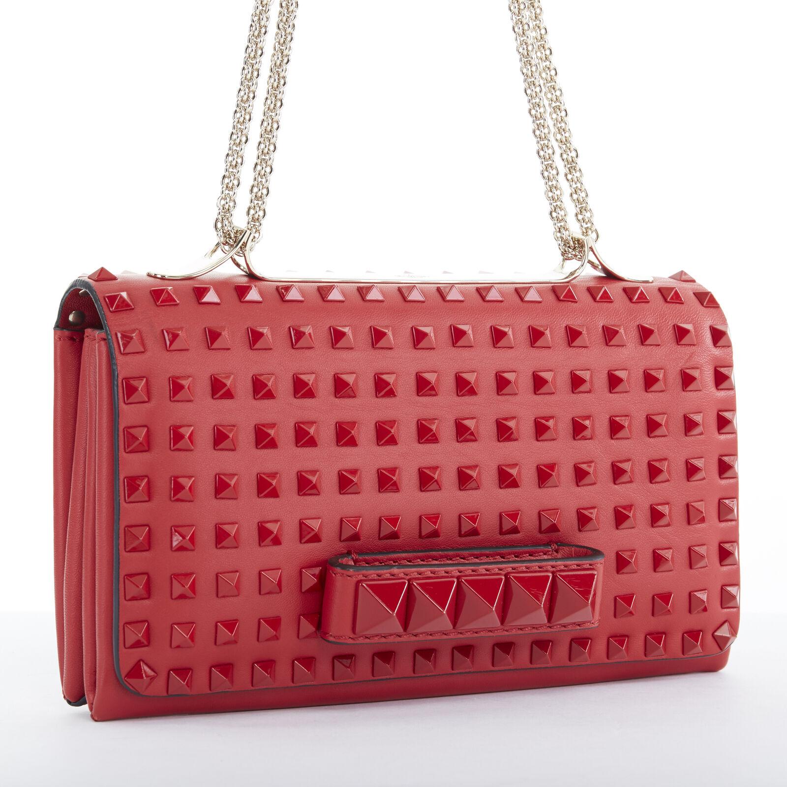 VALENTINO Rockstud Va Va Voom red leather tonal stud embellished flap  clutch bag at 1stDibs