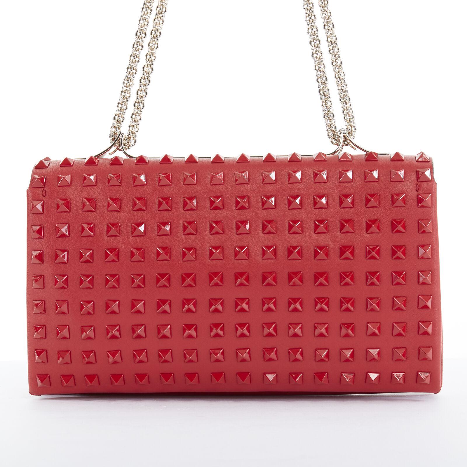 Women's VALENTINO Rockstud Va Va Voom red leather tonal stud embellished flap clutch bag