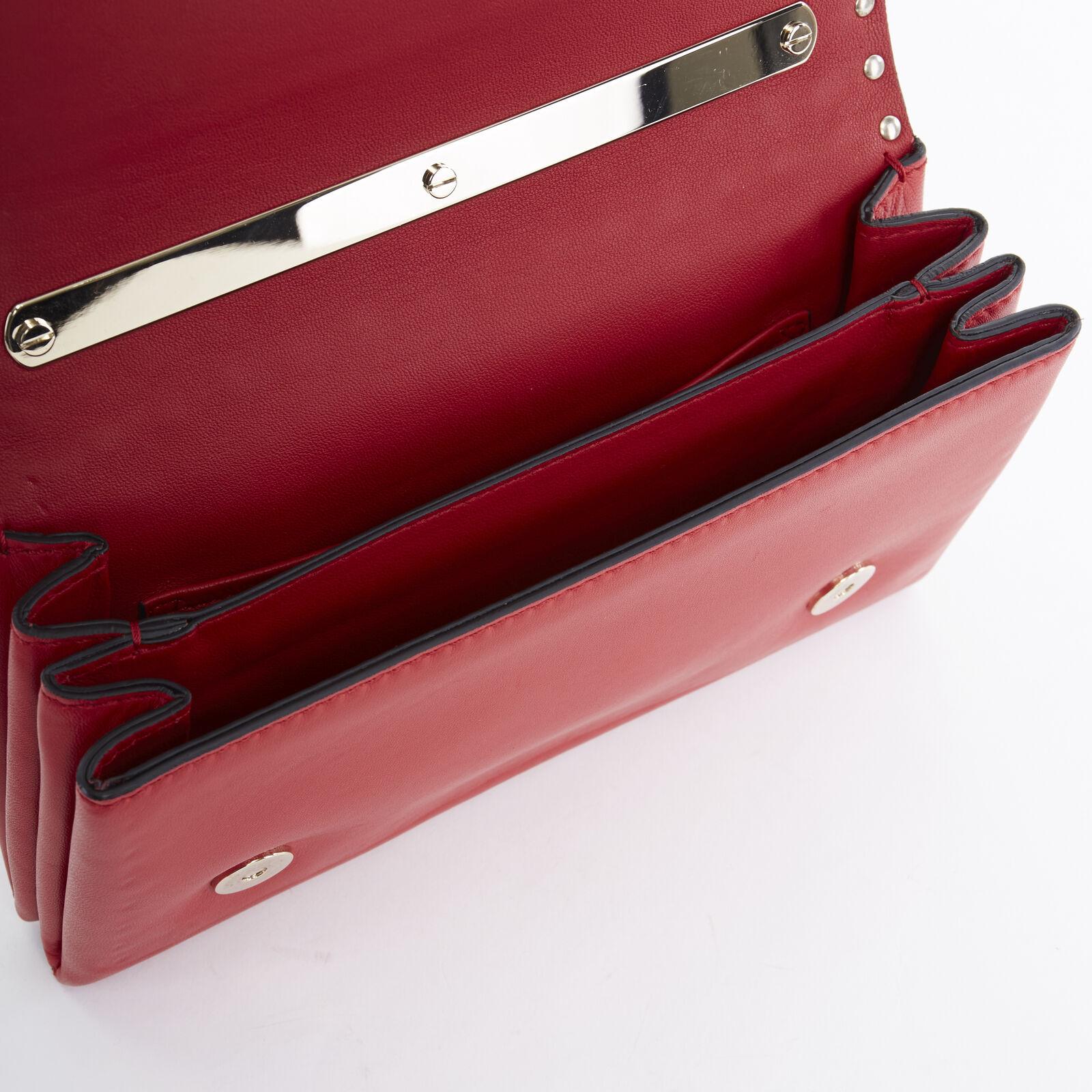 VALENTINO Rockstud Va Va Voom red leather tonal stud embellished flap clutch bag 4