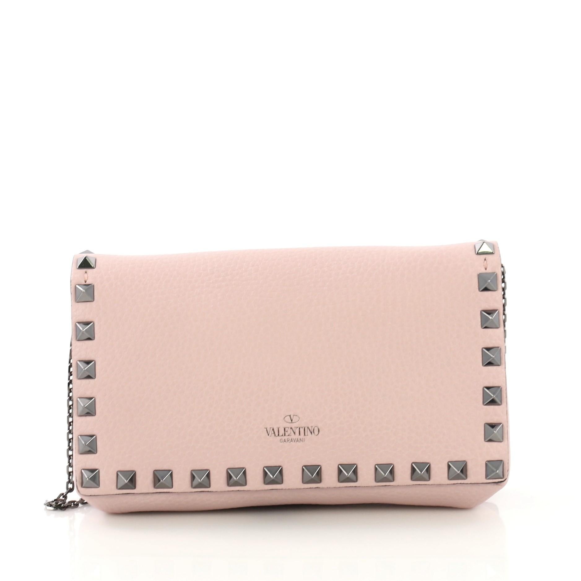 Beige Valentino Rockstud Wallet On Chain Leather