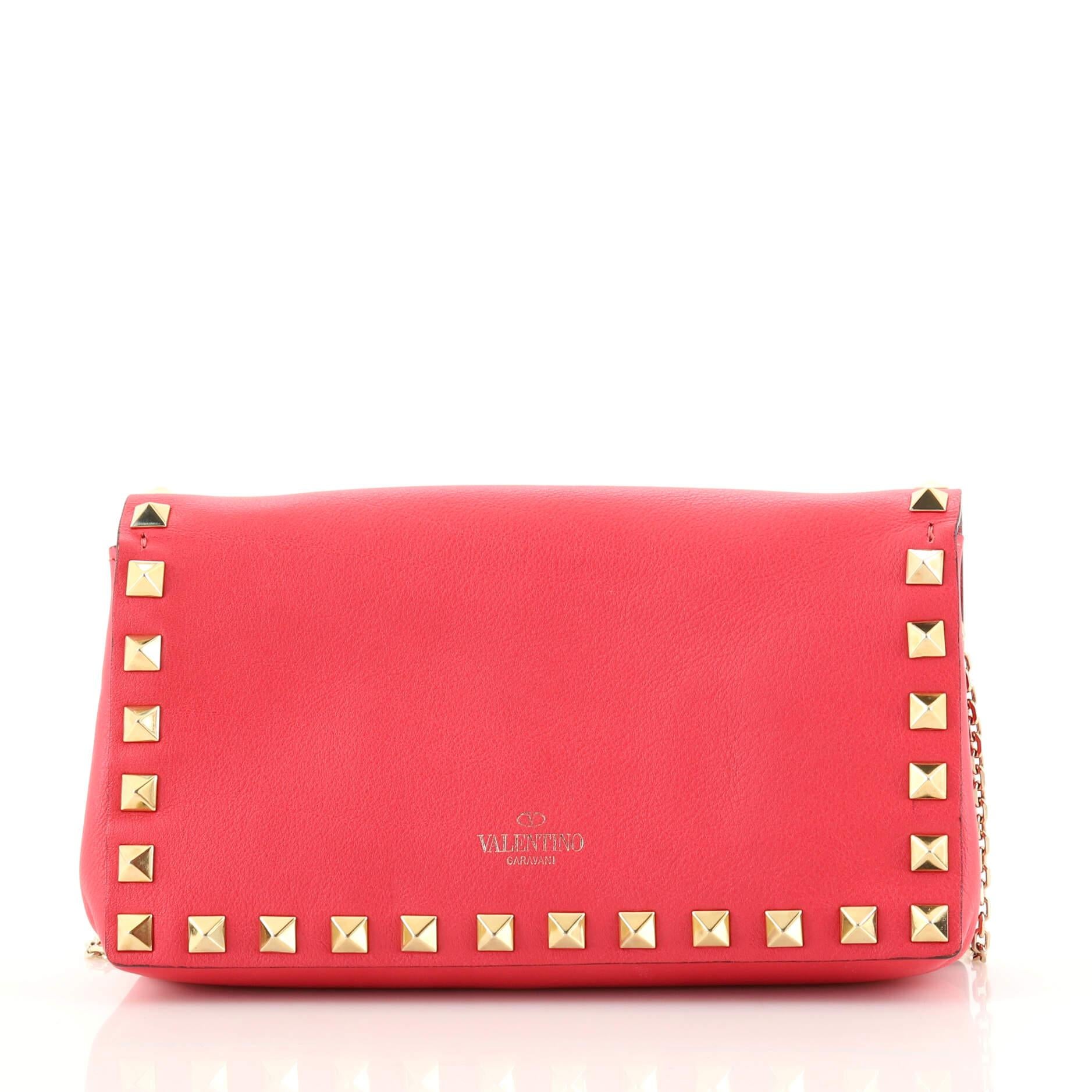 Red Valentino Rockstud Wallet On Chain Leather