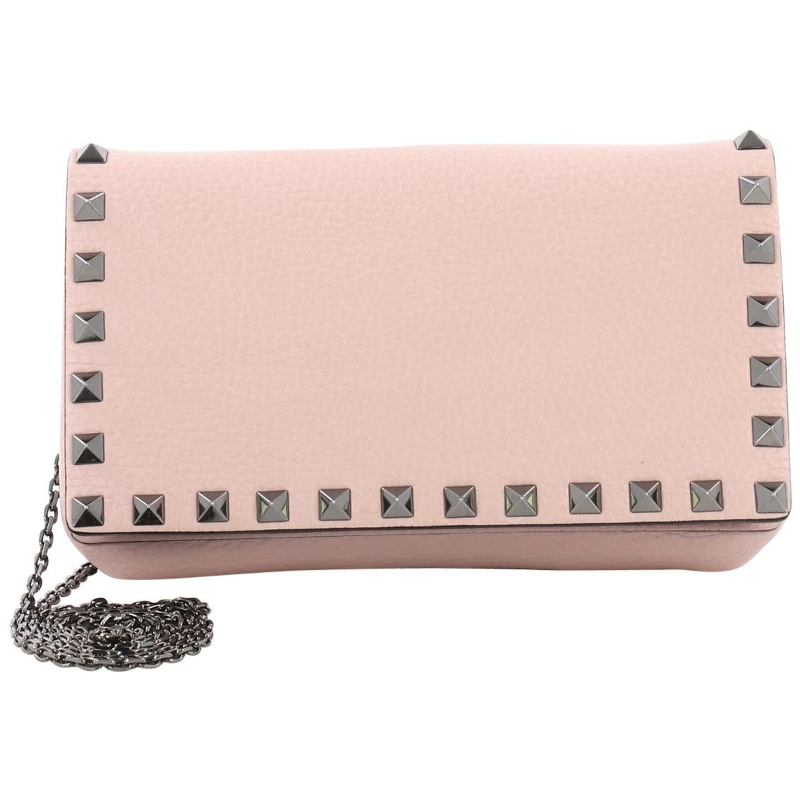 Valentino Rockstud Wallet On Chain Leather