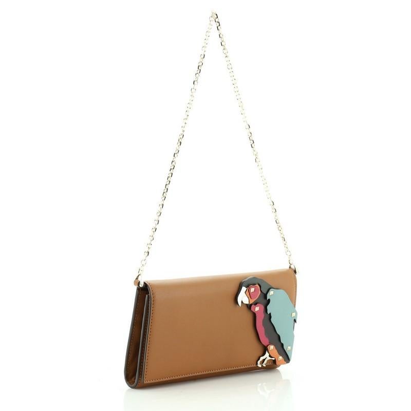 Brown Valentino Rockstud Wallet On Chain Leather With Applique 