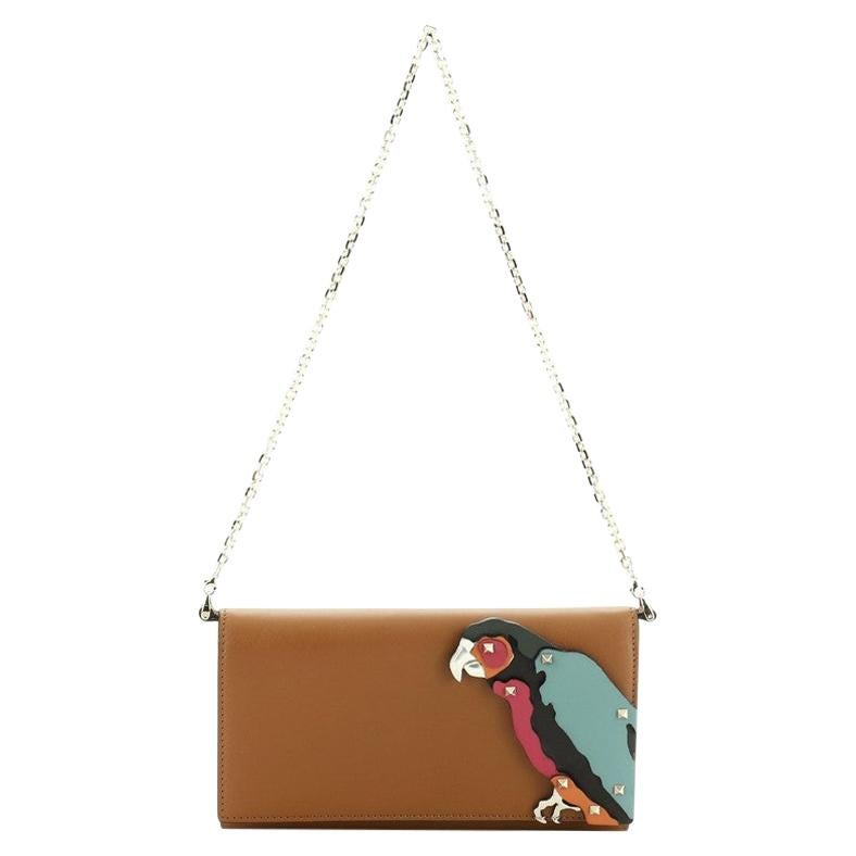 Valentino Rockstud Wallet On Chain Leather With Applique 