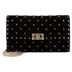 Valentino Rockstud Wallet On Chain Quilted Velvet Small