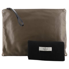 Valentino Rockstud Wristlet Clutch Leather Oversized Brown