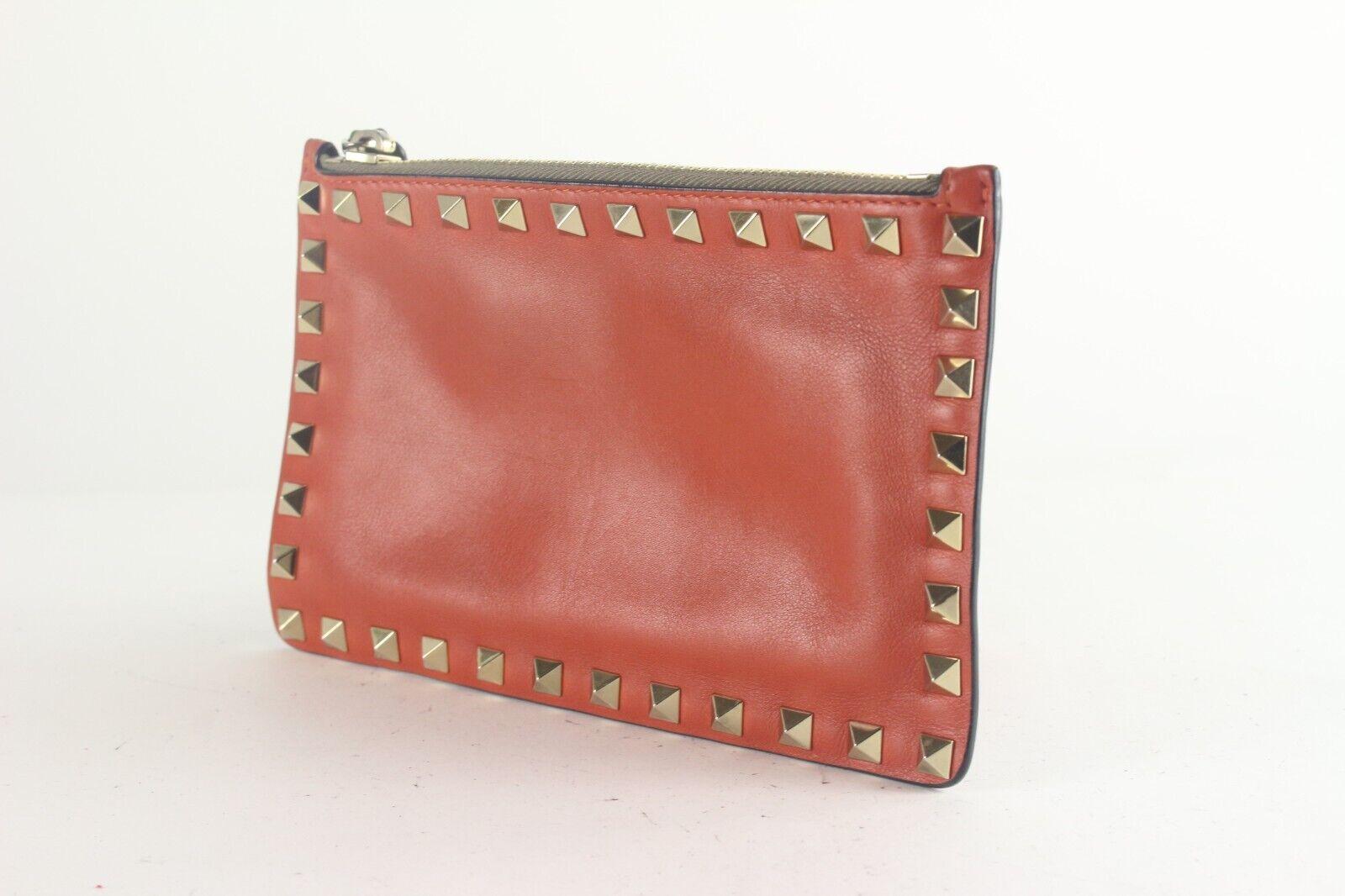 Valentino Rockstud Zip Pouch Red Leather 1VAL726K For Sale 7