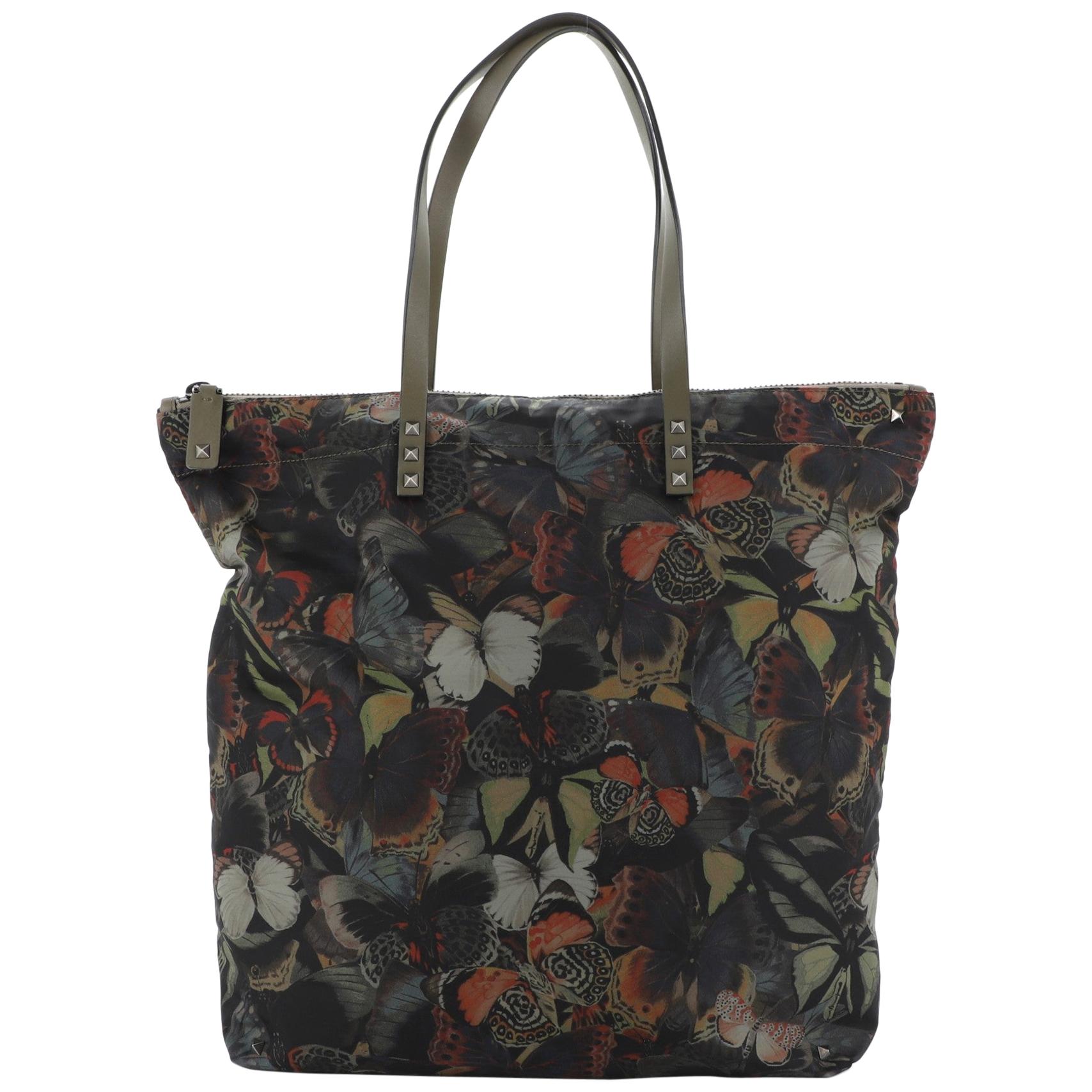 Valentino Rockstud Zip Tote Camubutterfly Printed Nylon Large