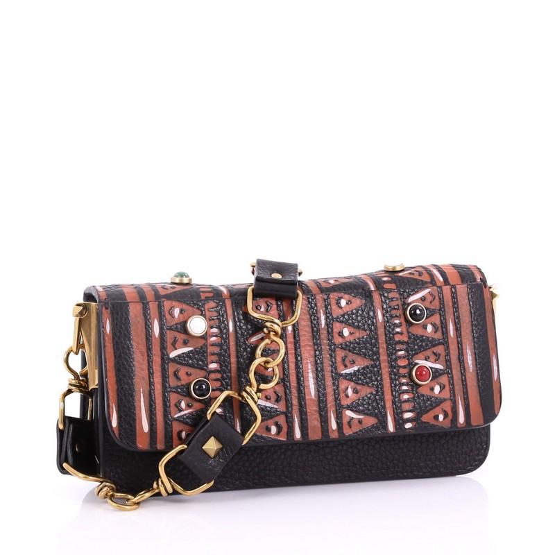 Black  Valentino Rolling Rockstud Chain Shoulder Bag Tribal Embellished Leather Small