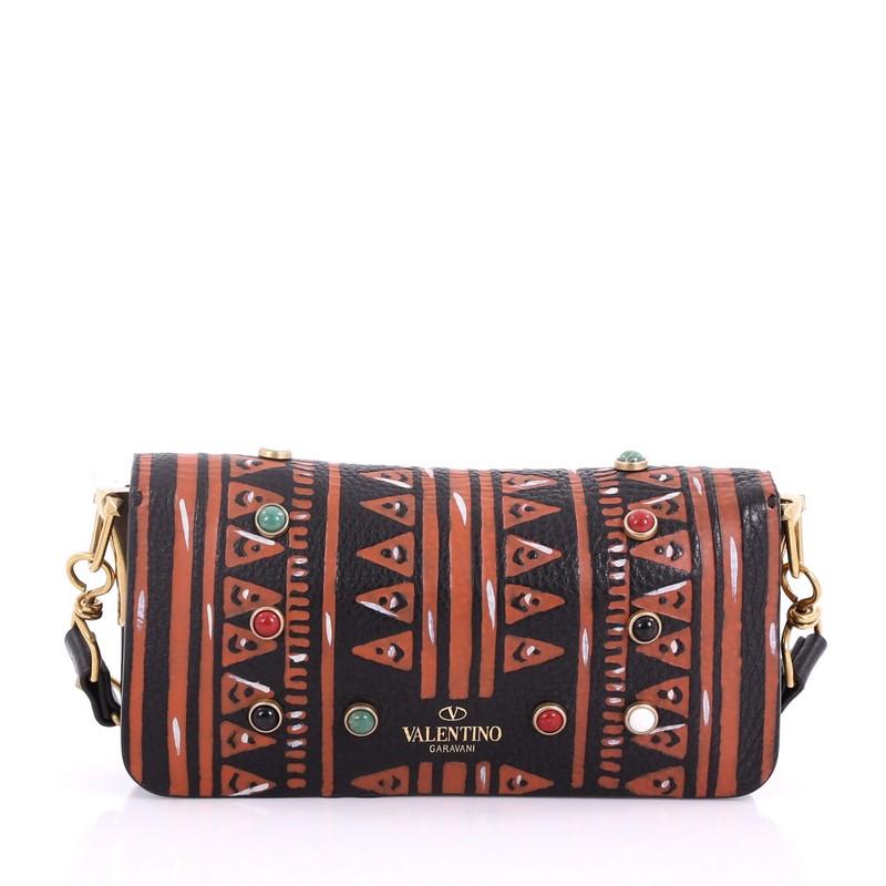  Valentino Rolling Rockstud Chain Shoulder Bag Tribal Embellished Leather Small In Good Condition In NY, NY