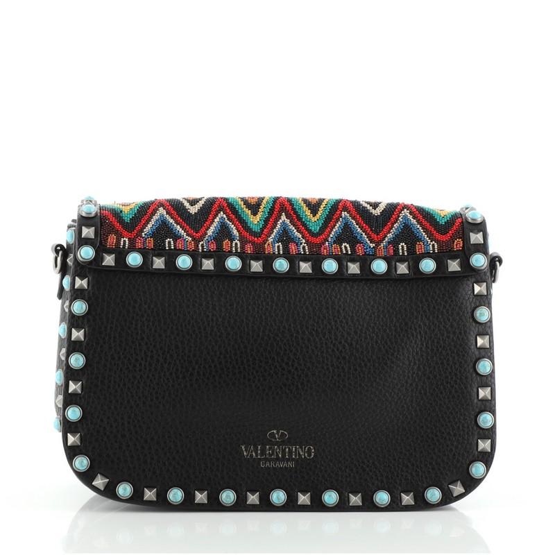 Black Valentino Rolling Rockstud Crossbody Bag Beaded Leather with Cabochons Me