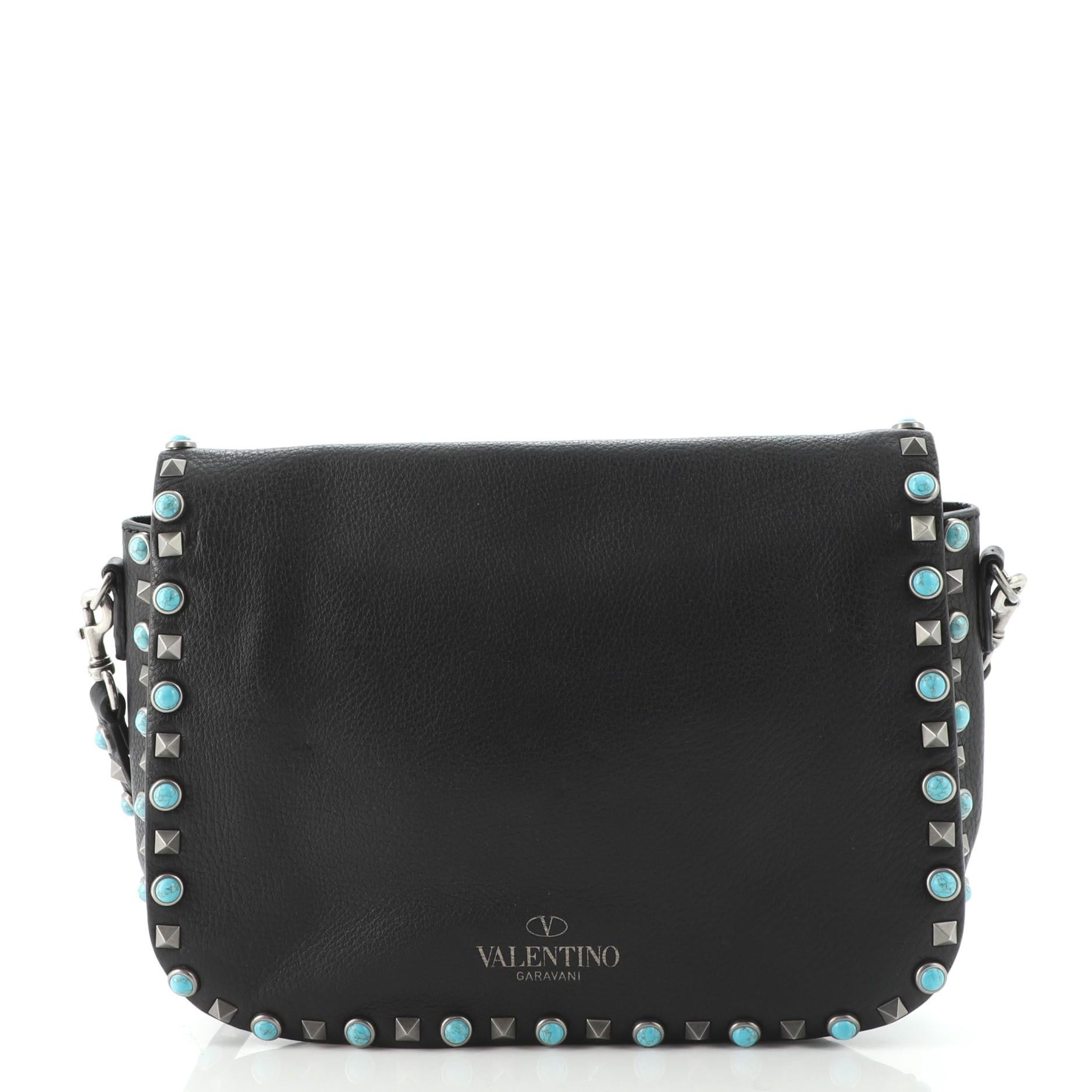 Black Valentino Rolling Rockstud Crossbody Bag Leather with Cabochons Medium