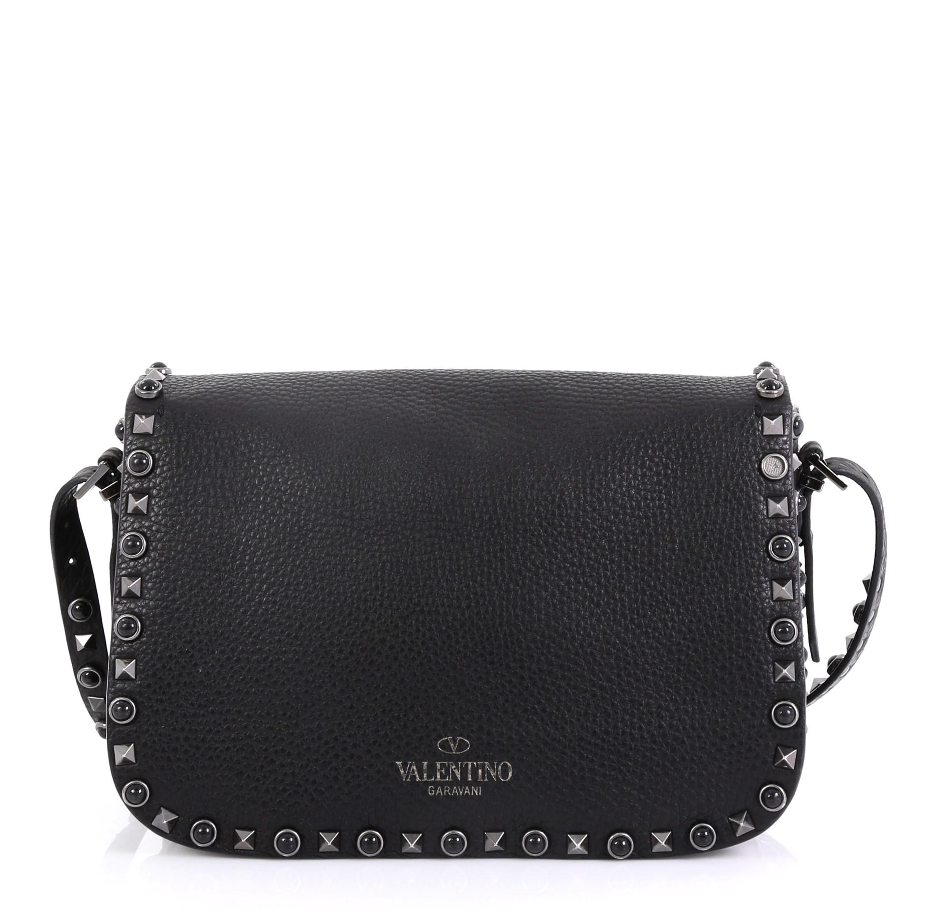 Black Valentino Rolling Rockstud Crossbody Bag Leather with Cabochons Medium
