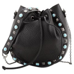 Valentino Rolling Rockstud Drawstring Bucket Bag Leather with Cabochons Mini