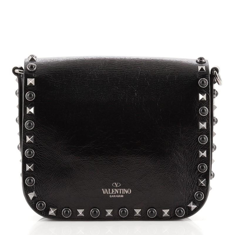 Black Valentino Rolling Rockstud Flip Lock Flap Bag Leather with Cabochons Smal
