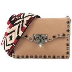 Valentino Rolling Rockstud Flip Lock Flap Bag Leather with Cabochons Small