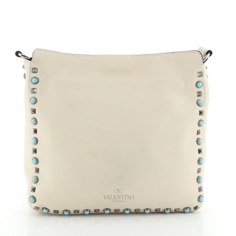 Beige Valentino Rolling Rockstud Flip Lock Messenger Bag Leather with Cabochons Small