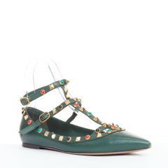 VALENTINO Rolling Rockstud green multicolor gold stud caged ballerina flats EU38
