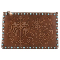 Valentino Rolling Rockstud Pouch Embossed Leather Large