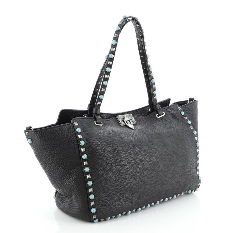 Black Valentino Rolling Rockstud Tote Leather with Cabochons Medium
