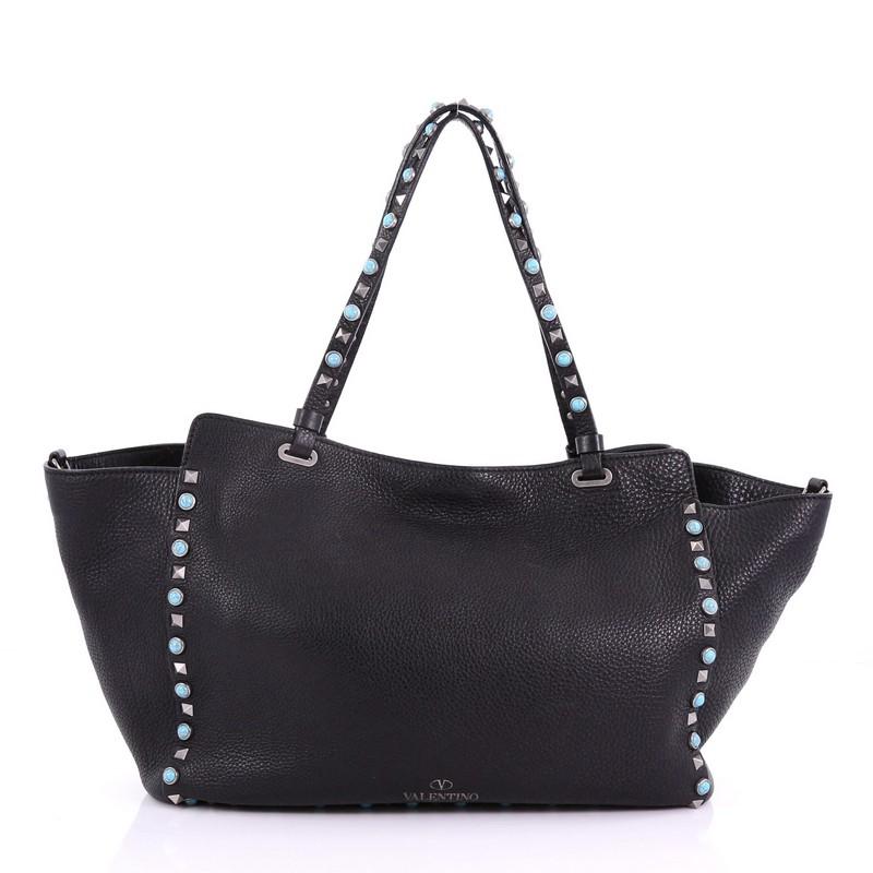 Valentino Rolling Rockstud Tote Leather with Cabochons Medium In Good Condition In NY, NY