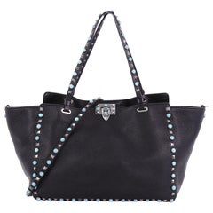 Valentino Rolling Rockstud Tote Leather with Cabochons Medium