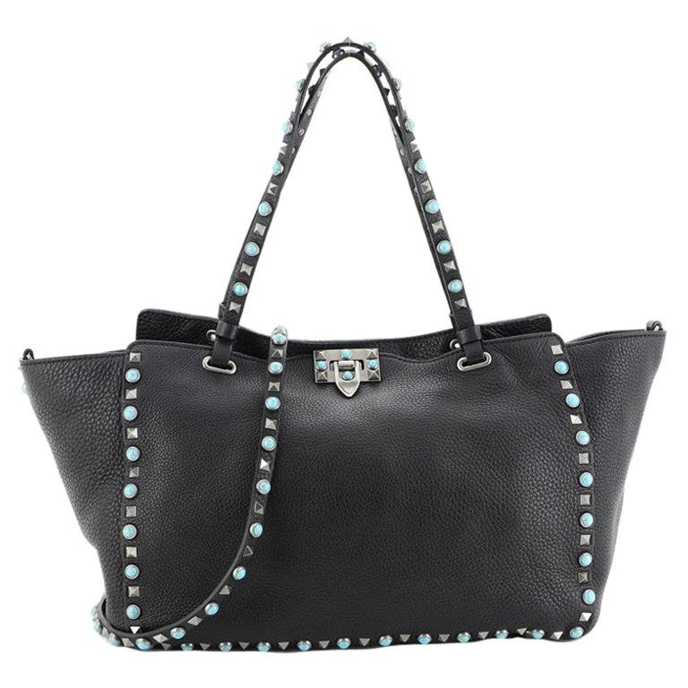 Valentino Rolling Rockstud Tote Leather with Cabochons Medium