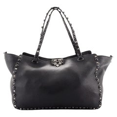 Valentino Rolling Rockstud Tote Leather with Cabochons Medium