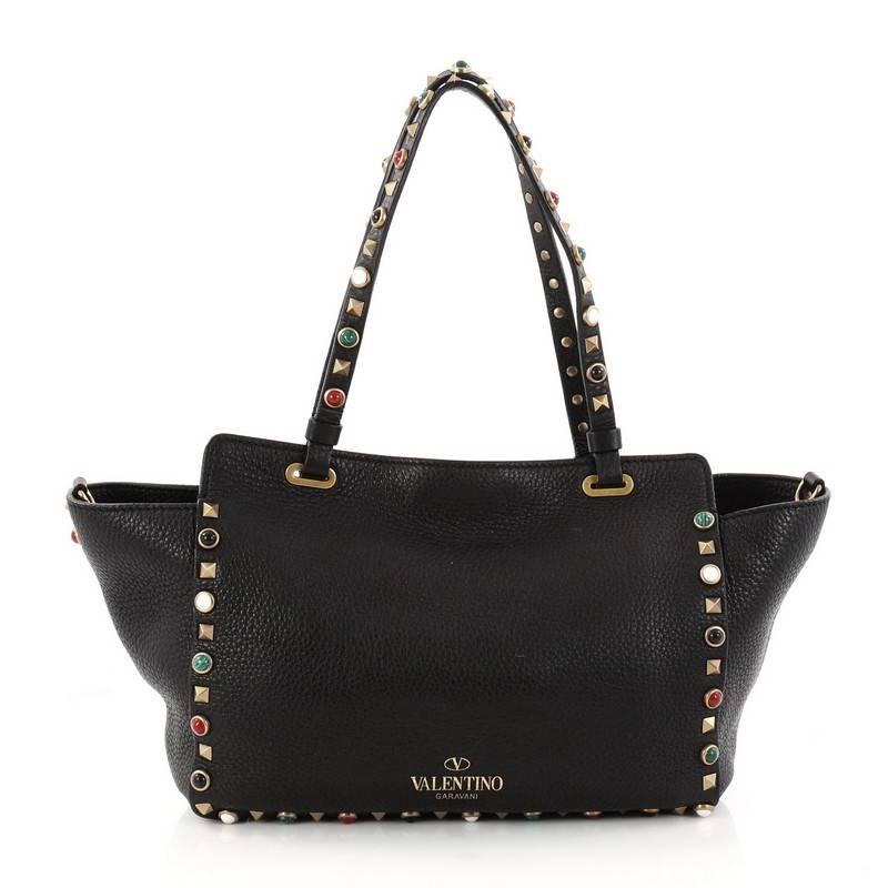 Valentino Rolling Rockstud Tote Leather with Cabochons Small In Good Condition In NY, NY