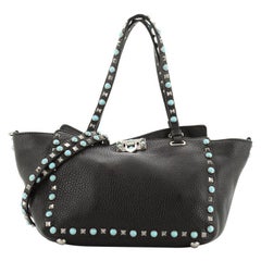 Valentino Rolling Rockstud Tote Leather With Cabochons Small