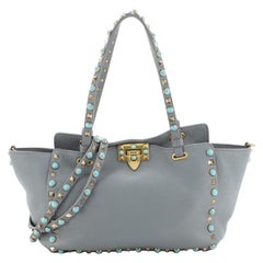 Valentino Rolling Rockstud Tote Leather with Cabochons Small