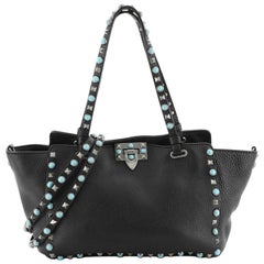 Valentino Rolling Rockstud Tote Leather with Cabochons Small
