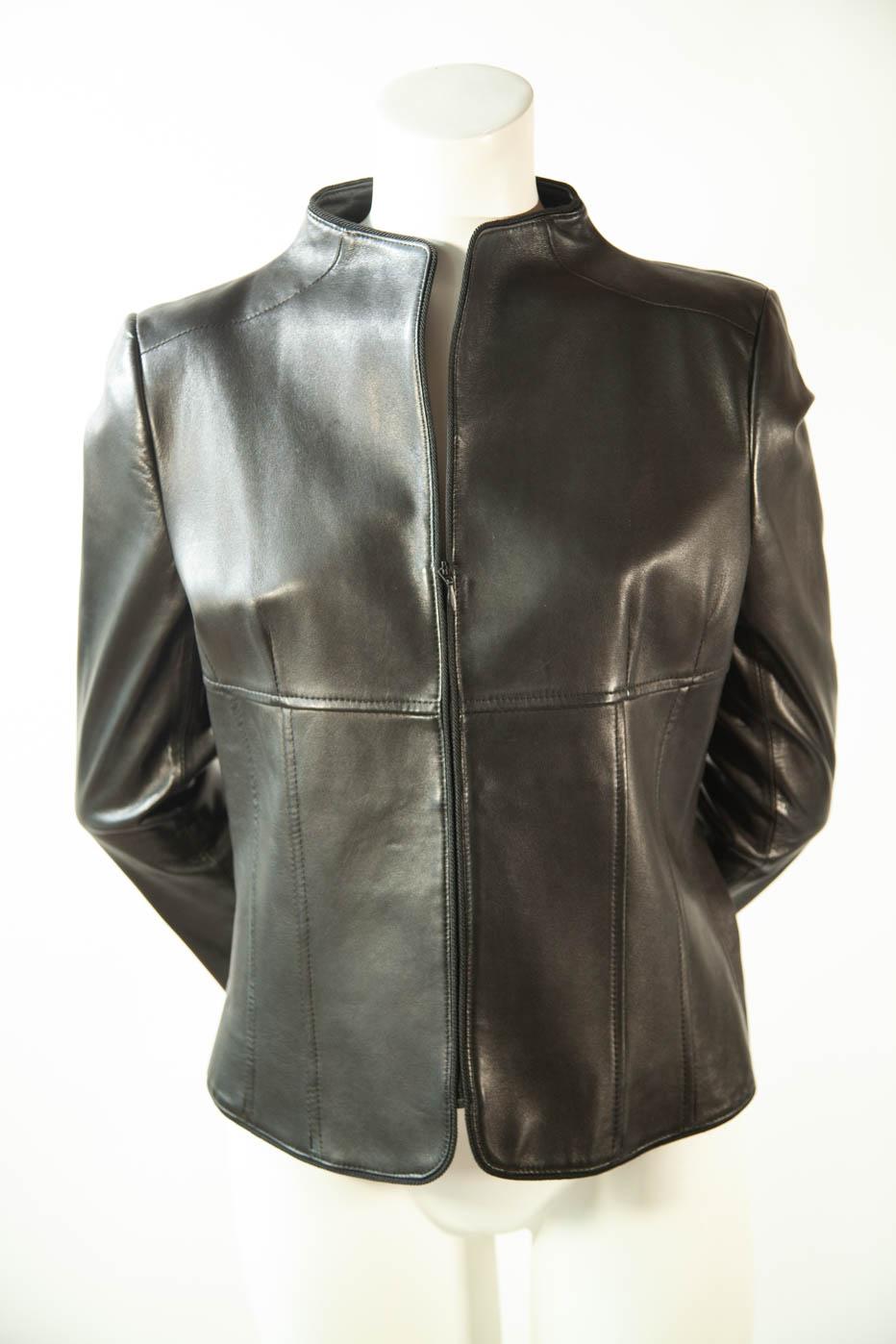 Valentino (Roma), Lambskin, Minimalist, Jacket with Red Lining and Repeating Logo, 2000s

Sz 46 (US 6)

Excellent, mint condition. 