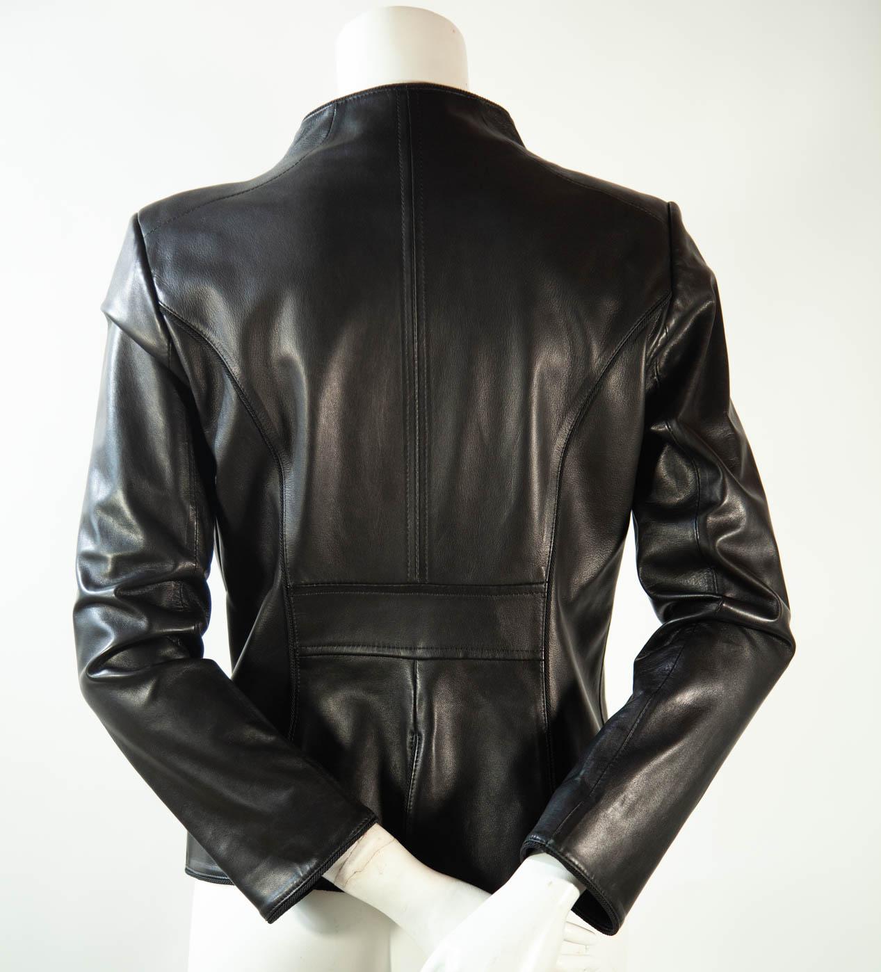 black leather jacket with red lining