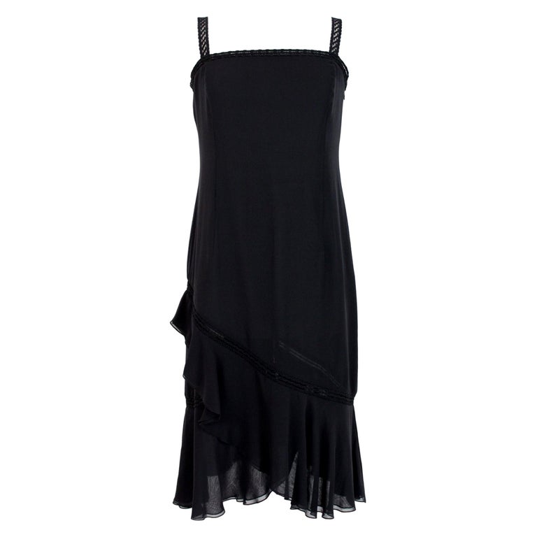 Valentino Roma Black Silk Transparent Embroidery Evening Long Dress at