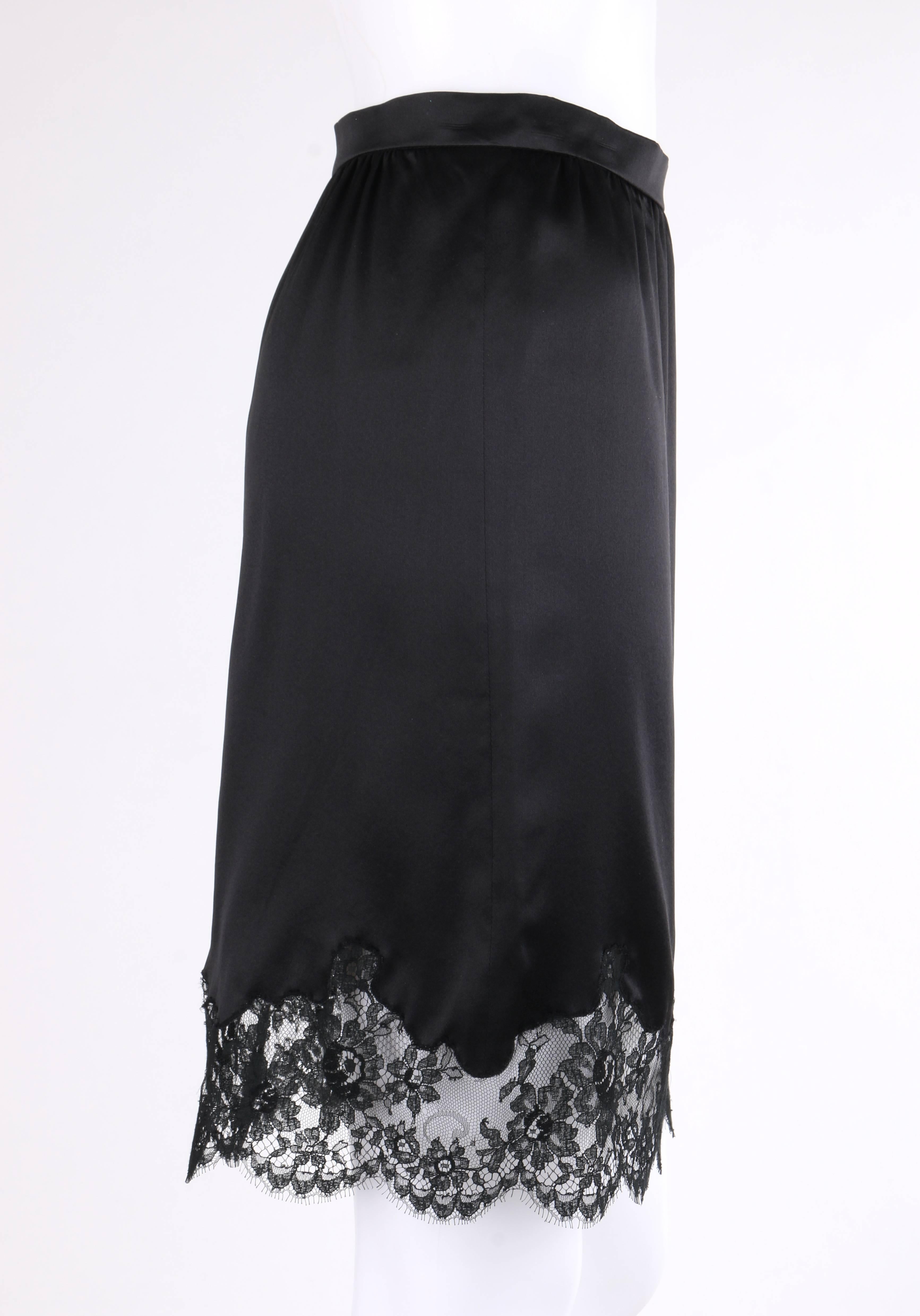 VALENTINO Roma c.1990's Black Silk Floral Lace Hem Classic Slip Skirt ...