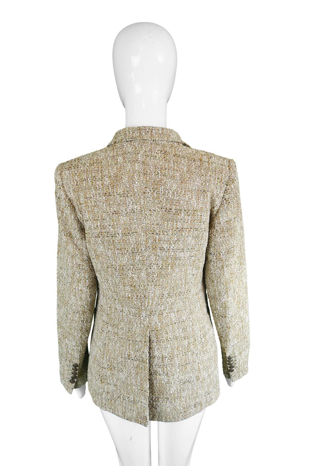 Brown Valentino Roma Oatmeal Wool & Silk Bouclé Tweed Jacket with Floral Lining For Sale