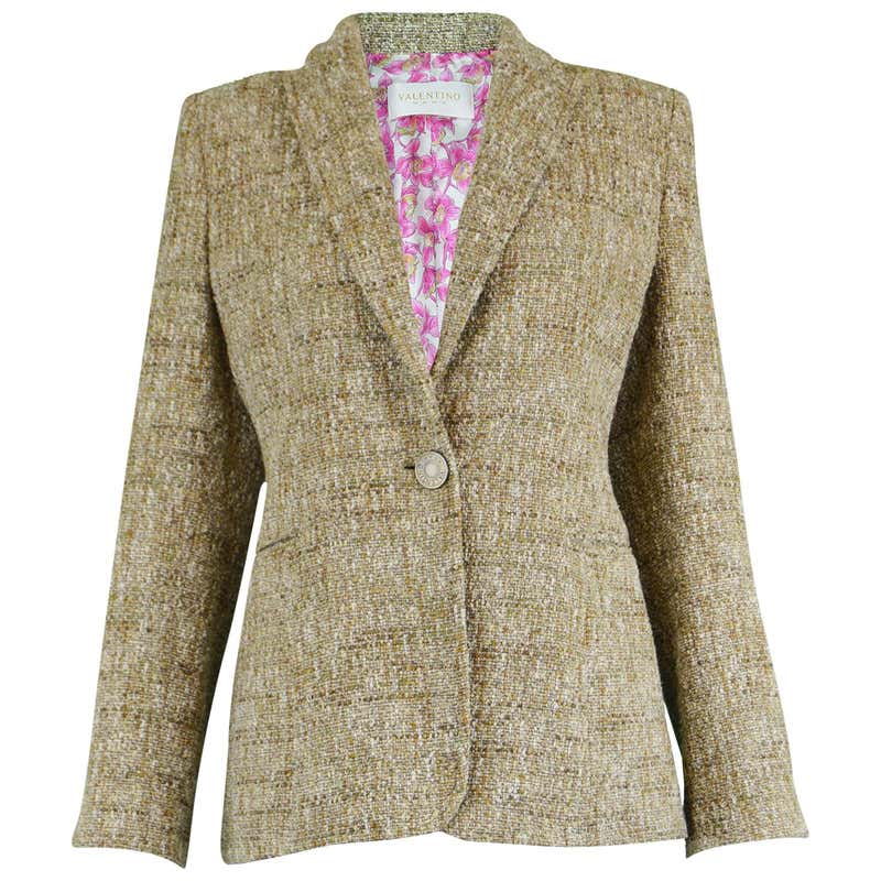 Valentino Roma Oatmeal Wool and Silk Bouclé Tweed Jacket with Floral ...