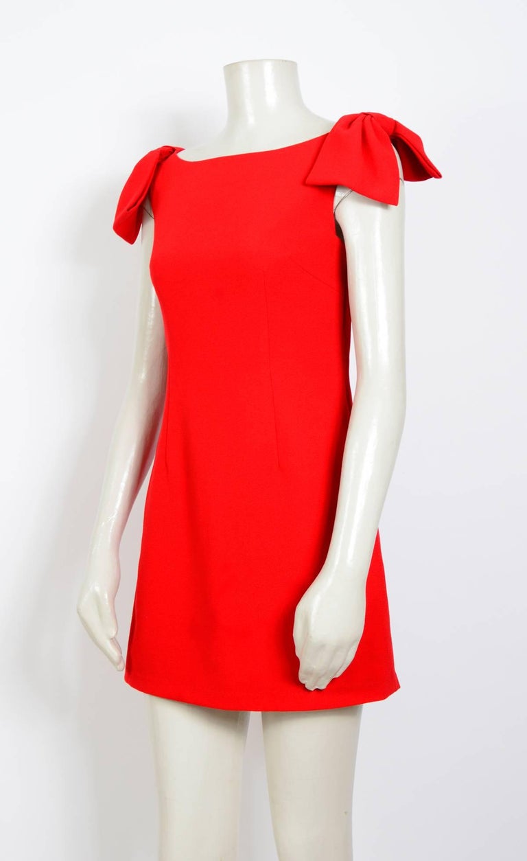 Valentino Roma red crepe bow sleeve mini sheath dress at 1stDibs