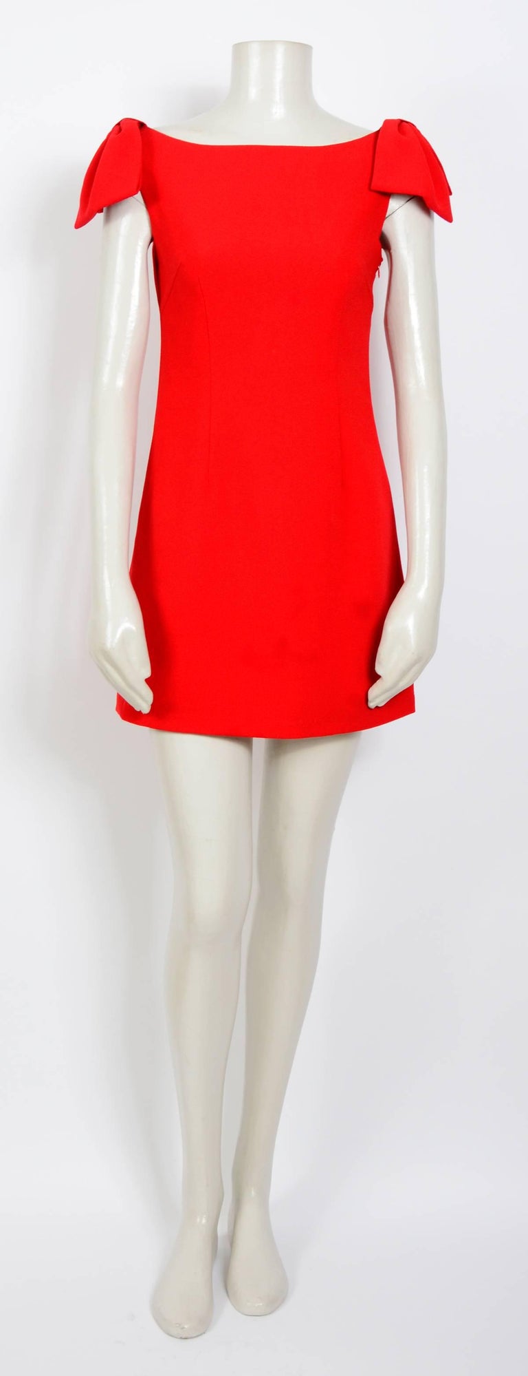 Valentino Roma red crepe bow sleeve mini sheath dress at 1stDibs