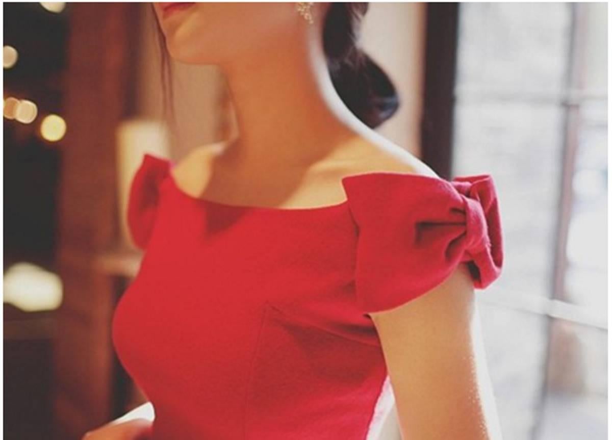 Women's Valentino Roma red crepe bow sleeve mini sheath dress  