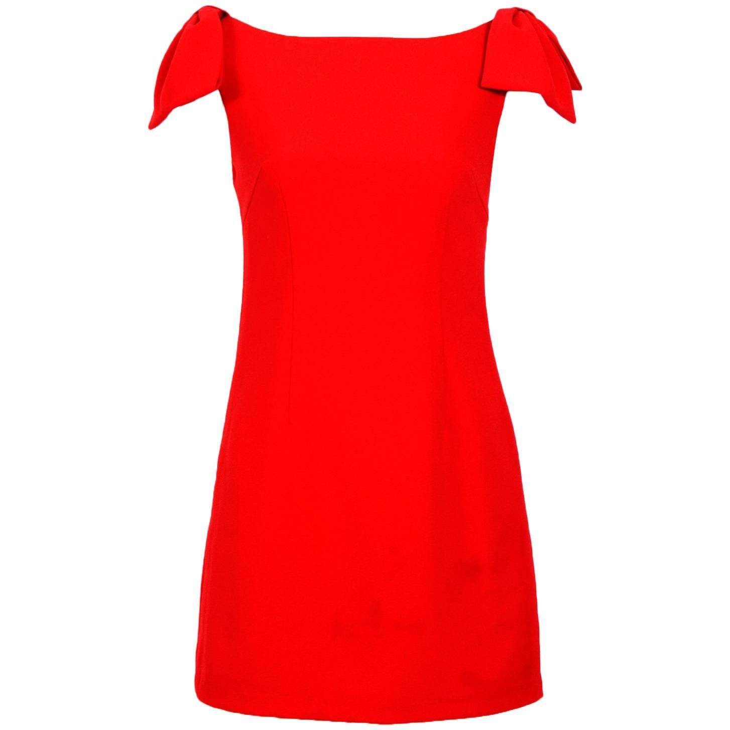Valentino Roma red crepe bow sleeve mini sheath dress