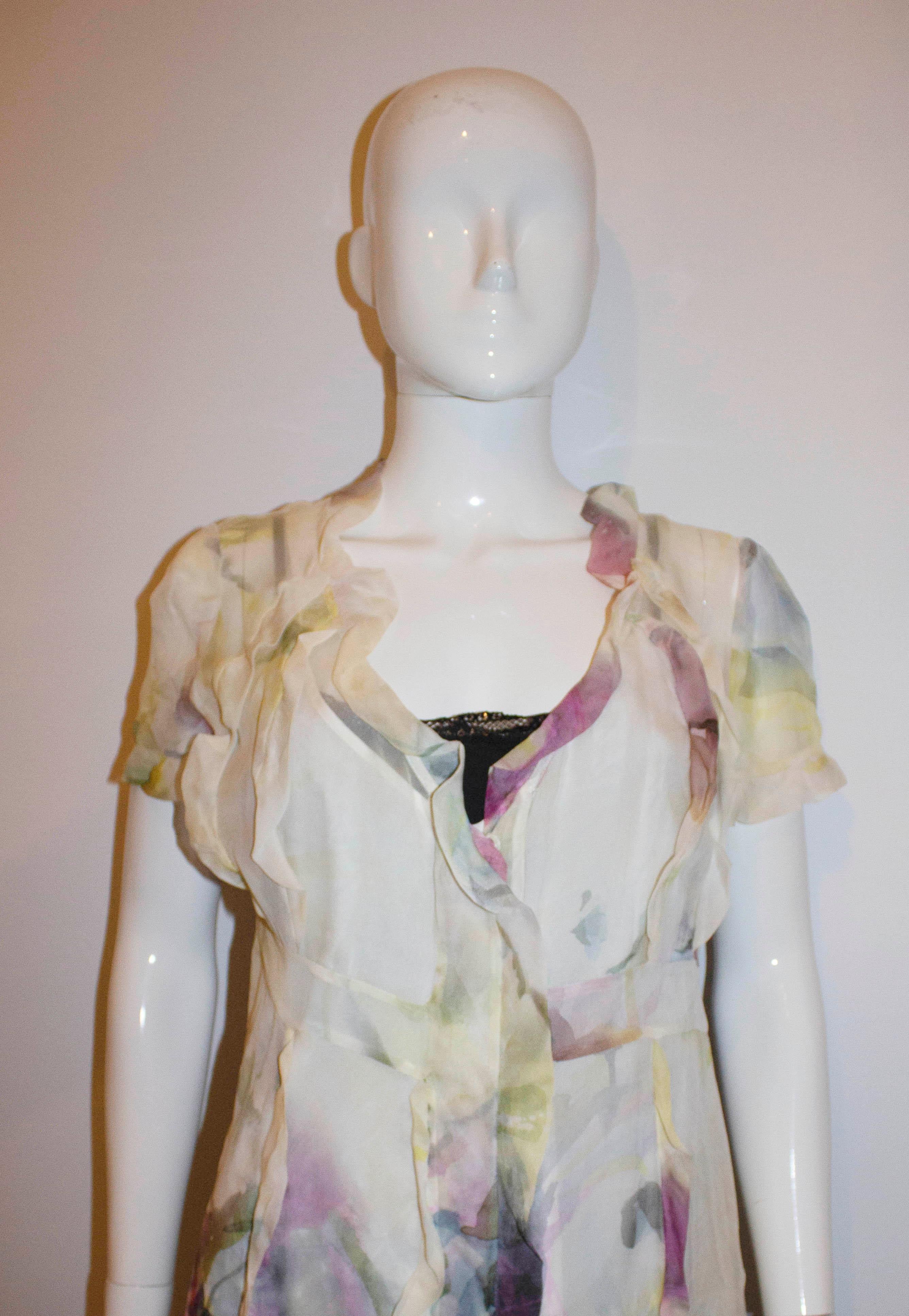 Valentino Roma Silk Floral Ruffle Top In Good Condition For Sale In London, GB