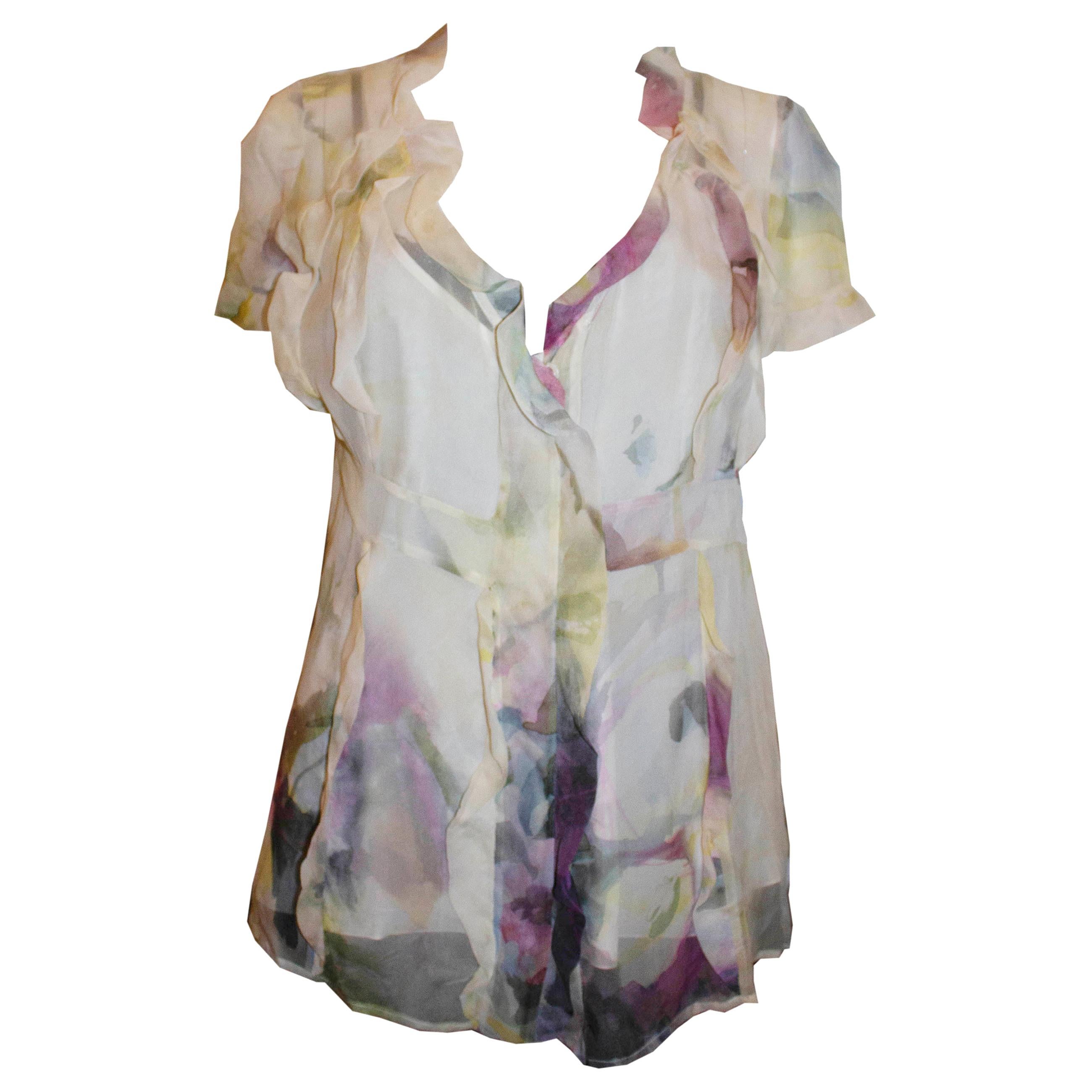 Valentino Roma Silk Floral Ruffle Top For Sale